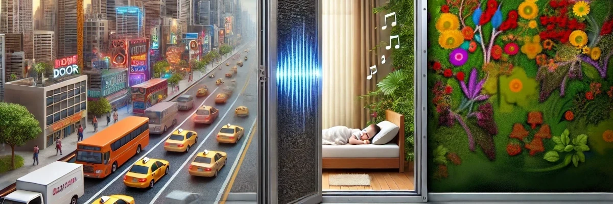 La porta tiene lontano l'inquinamento acustico. La porta tiene lontano l'inquinamento acustico: da una parte il traffico e il rumore della città, dall'altra la calma dell'appartamento in cui dorme un bambino