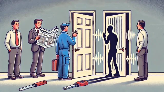 Il serramentista è rappresentato come un'ombra nera, a significare la sua inadeguatezza e la sua mancanza di formazione Il serramentista è rappresentato come un'ombra nera, a significare la sua inadeguatezza e la sua mancanza di formazione