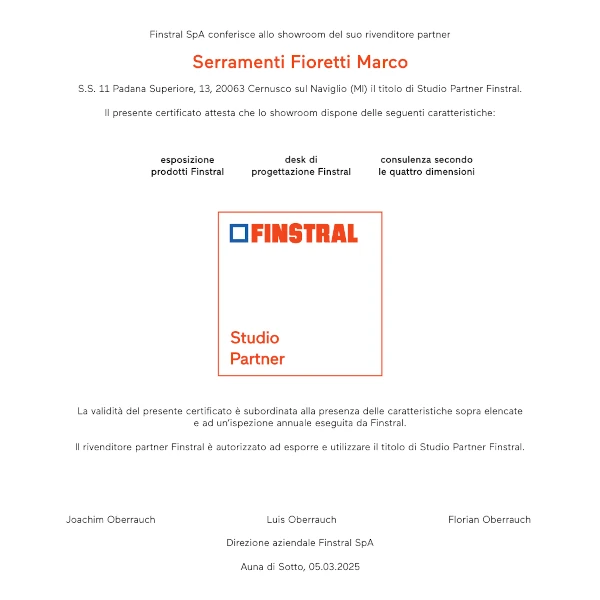 Il certificato Studio Partner Finstral