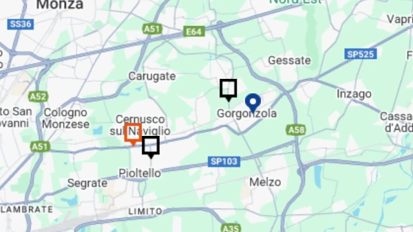 La mappa Finstral dopo aver indicato Gorgonzola come città di ricerca